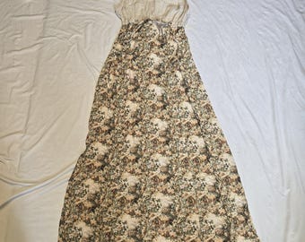womens 90s Vintage Neutral floral maxi sundress