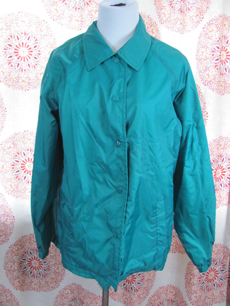 Womens Vintage Teal / Green Lined Nylon Jacket Snap Closure Etsy