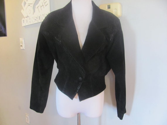 Vintage 1980s 1990s Black Leather Suede Cropped J… - image 1