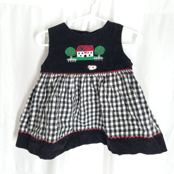 Vintage Baby Girls Black And White Checkered Ging… - image 1
