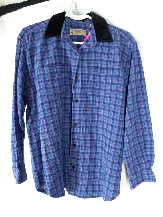 Upcycled Vintage Purple blue Plaid Cotton Flannel… - image 6