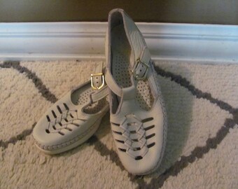 Womens Vintage White Leather Moccasin Loafers Flats Shoes