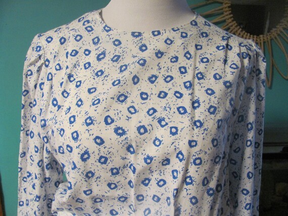 Vintage Retro Blue And White Abstract Dress Long … - image 4