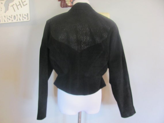 Vintage 1980s 1990s Black Leather Suede Cropped J… - image 2