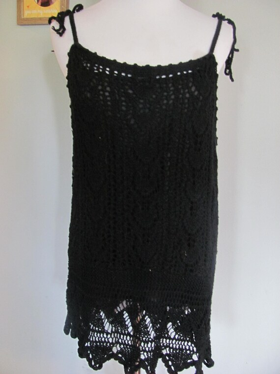 Vintage 90s Black Crochet Boho Top Tank Top Spagh… - image 2