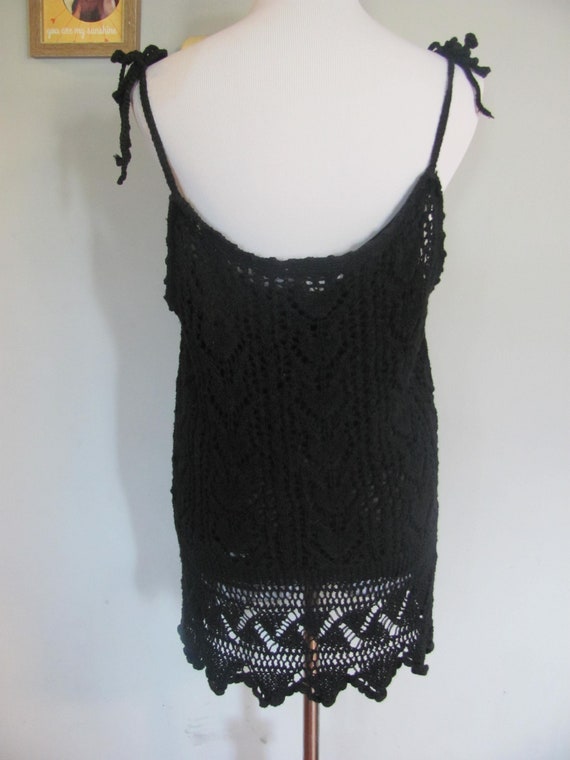 Vintage 90s Black Crochet Boho Top Tank Top Spagh… - image 6