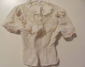 Adorable Vintage Baby Girls Boho Lacey Ivory Top