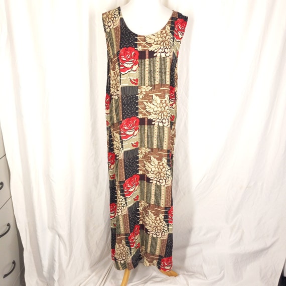 90s Floral Patchwork Maxi Dress - Red Brown Boho … - image 5