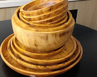 Handcarved Olive Wood Nesting Bowl Set – Artisan Wooden Kitchen Bowls | Natural Serving & Salad Bowls | Rustic Boho Home Decor | Handmade