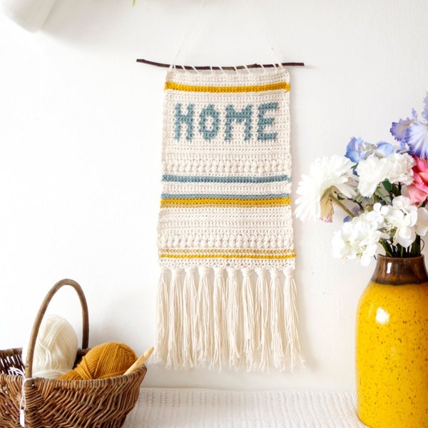 House Warming Gift, Crochet Pattern, Wallhanging, Home Decor, Intarsia Crochet, Modern Decoration, Cotton Yarn, Double Knit, Rico Essentials