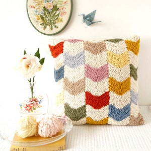 Geometric Cushion, Pattern For Crochet, Colorful Cushion, Girls Room, Lounge Decor, Chevron Pattern, Modern Crochet, Pillow Cover