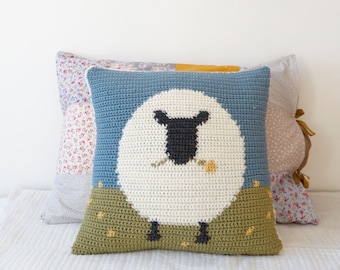 Farm Patterns, Animal Cushion, Crochet Pillows, Sheep Cushion, Spring Lamb, Kids Room, Lounge Decor, Housewarming Gift, Easter Present