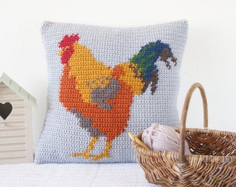 Animal Crochet Pattern, Pillow Chicken, Cockerel Cushion, Farmhouse Style, Farm Animal, Pillow Covers, Patterns for Crochet, Crochet Gifts