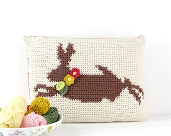 Hare Crochet Cushion, Graphghan Crochet Pattern, Intarsia Crochet,Pillow Crochet Pattern,Rabbit Cushion,Patterns for Crochet, Easter Crochet