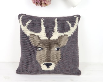 Stag Cushion Crochet Pattern, Woodland Animal, Farmhouse Pillow, Country Style Decor, Autumn Crochet, Fall Cushion, Patterns for Crochet,