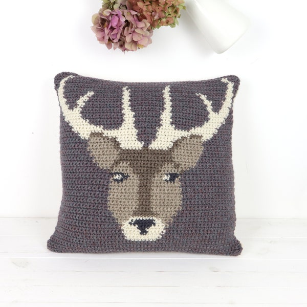 Stag Cushion Crochet Pattern, Woodland Animal, Farmhouse Pillow, Country Style Decor, Autumn Crochet, Fall Cushion, Patterns for Crochet,