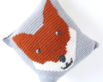 Fox Cushion Crochet Pattern, Crochet Pillow, Woodland Animal, Crochet Nursery Decor, Autumn Crochet, Fall Crochet, Intarsia Crochet, Easy