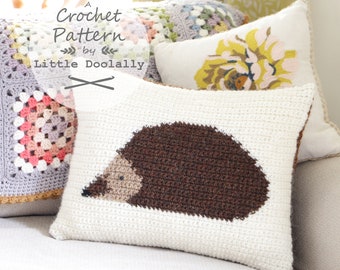 Hedgehog Cushion Crochet Pattern, Farmhouse Decor, Country Style, Intarsia Pattern, Crochet Pillow, Animal Crochet, Forest Nursery, Autumn
