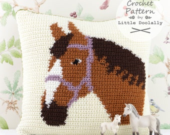 Horse Crochet Pattern, Crochet Cushion Cover, Horse Pillow, Girls Room, Equestrian Crochet, Farmhouse, Graphghan, Pattern for Crochet