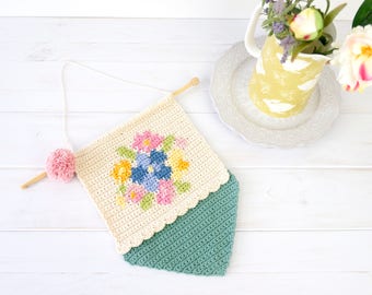 Patterns for Crochet, Girls Room, Country Chic, Flower Decoration, Wall hanging, Floral Crochet, Spring Theme, Home Decor, Living Room