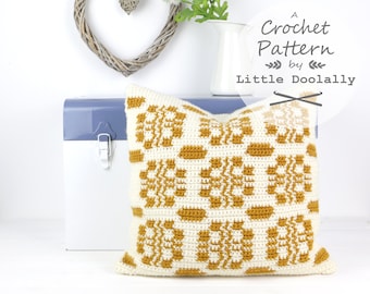 Intarsia Crochet Pattern, Cushion Crochet Pattern, Welsh Blanket, How to Make, PDF Pattern, Lodge Crochet Pillow, Square Cushion Pattern