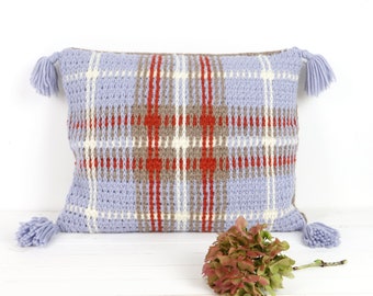 Plaid Cushion Crochet Pattern, Tartan Crochet Pillow, Pattern for Crochet, Autumn Decor, Farmhouse Crochet,Cushion With Tassels,Easy to Make