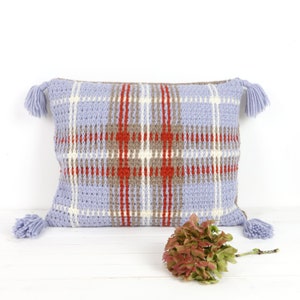 Plaid Cushion Crochet Pattern, Tartan Crochet Pillow, Pattern for Crochet, Autumn Decor, Farmhouse Crochet,Cushion With Tassels,Easy to Make