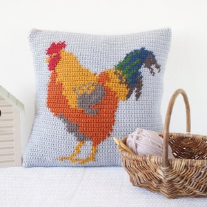 Animal Crochet Pattern, Pillow Chicken, Cockerel Cushion, Farmhouse Style, Farm Animal, Pillow Covers, Patterns for Crochet, Crochet Gifts
