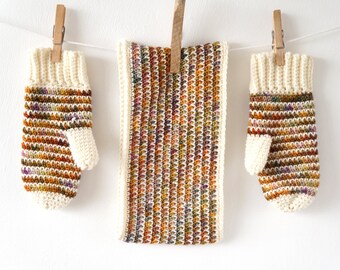 Winter Gloves, Fall Crochet Cowl, Loop Scarf, Fall Colours, Crochet Pattern, Crochet Mittens, Autumn Cowl, Fall Cozy Cowl, Winter Cowl