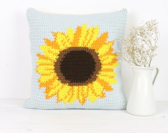 Crochet Pattern, Sunflower Cushion, Pattern for Crochet, Flower Pillow, Crochet Home Decor, Intarsia Pattern, Square Pillow, Graphghan Chart