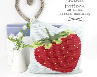 Strawberry Crochet Cushion, Crochet Pattern, PDF Pattern for Crochet, Intarsia Crochet, Summer Cushion, Crochet Pillow,Fruit Crochet Pattern