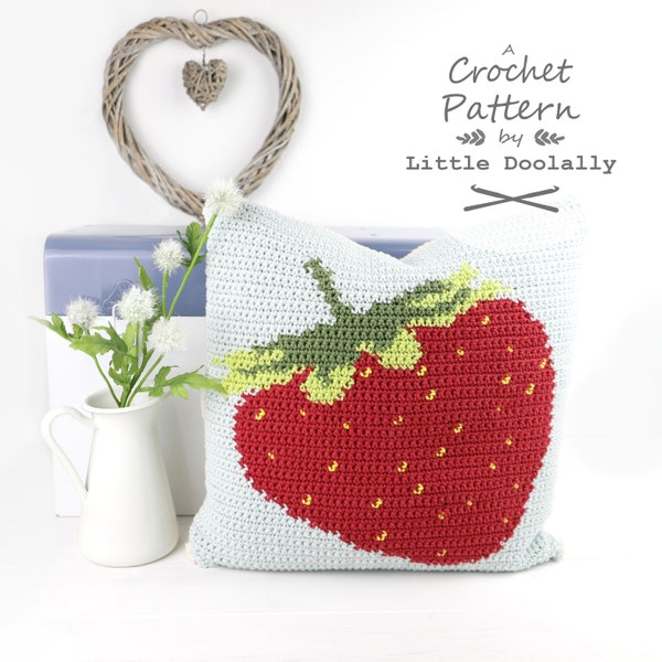 Coussin au Crochet fraise, patron au Crochet, patron PDF pour Crochet, Intarsia Crochet, coussin d’été, oreiller au Crochet, motif au Crochet de fruits