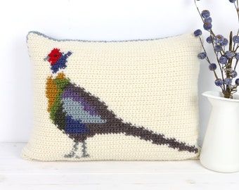 Pheasant Cushion Crochet Pattern, Woodland Animal Pillow, Forest Bird, Autumn Decor, Patterns for Crochet, Intarsia Chart, Fall Graphghan,