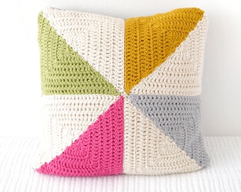Summer Cushion, Garden Decor, Pinwheel Pillow, Campervan Decor, Girls Room, Drops Paris, Cotton Yarn, Easy to Make, Modern Crochet, Gift