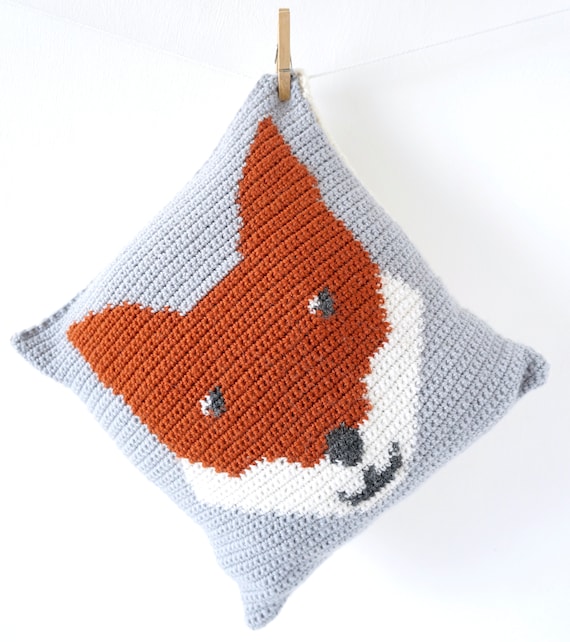 Fox Cushion Crochet Pattern, Crochet Pillow, Woodland Animal, Crochet Nursery Decor, Autumn Crochet, Fall Crochet, Intarsia Crochet, Easy