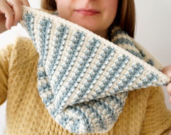 Cowl Crochet Pattern - Winter Gift - Neck Scarf - Knit Tutorial - PDF - Striped - Textured - Warm Accessory - Easy To Make - Includes Photos