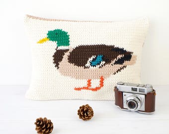 Crochet Pattern Crochet Cushion Cover, Pillow Case, Rectangle Cushion, Intarsia, Crochet Graphghan , Farm Animal, Duck Cushion, PDF Pattern