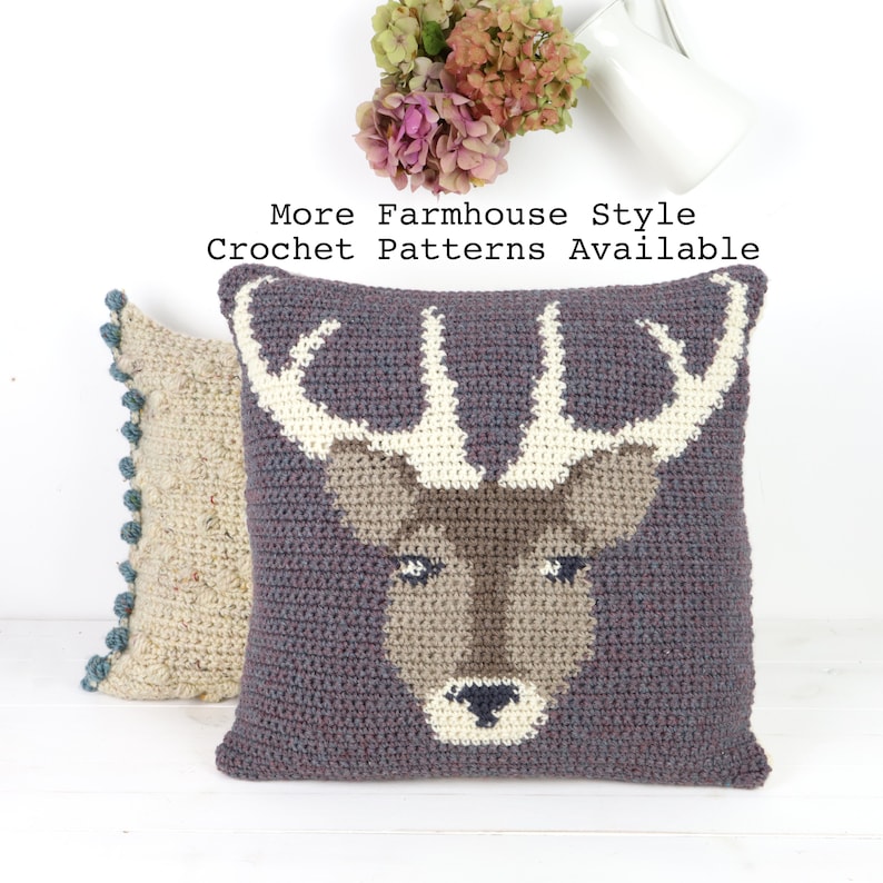 Stag Cushion Crochet Pattern, Woodland Animal, Farmhouse Pillow, Country Style Decor, Autumn Crochet, Fall Cushion, Patterns for Crochet, image 3