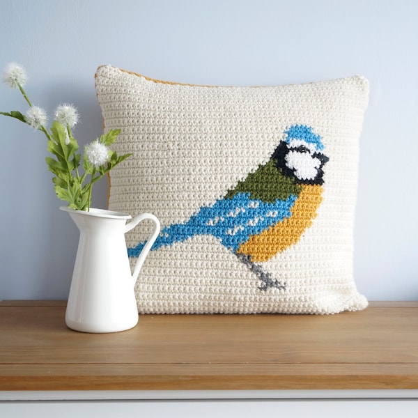 Patterns for Crochet, Bird Pillow, Drops Napal, Spring Decorations, Farm House, Blue Tit, Double Stitch, Aran Weight, Worsted Yarn