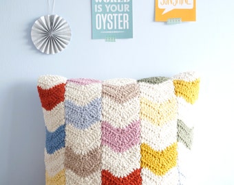 Moderne häkeln, Kissen Muster, Chevron Design, geometrische Kissen, Geschenk für sie, häkeln für Frauen, Lounge Dekor, bunte häkeln