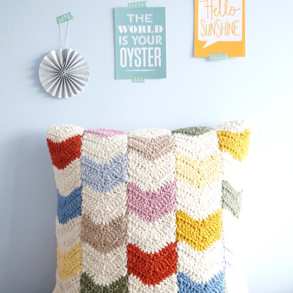 Modern Crochet, Cushion Pattern, Chevron Design, Geometric Pillow, Gift for Her, Crochet for Women, Lounge Decor, Colorful Crochet