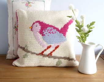 Pillow Crochet pattern, Bird Cushion, Animal Crochet, Intarsia Crochet, Tapestry Crochet, Girls Nursery Decor,Graphghan,Patterns for Crochet