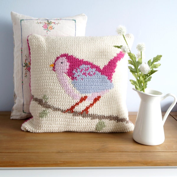 Pillow Crochet pattern, Bird Cushion, Animal Crochet, Intarsia Crochet, Tapestry Crochet, Girls Nursery Decor,Graphghan,Patterns for Crochet