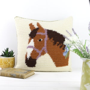 Horse Crochet Pattern, Crochet Cushion Cover, Horse Pillow, Girls Room, Equestrian Crochet, Farmhouse, Graphghan, Pattern for Crochet image 2