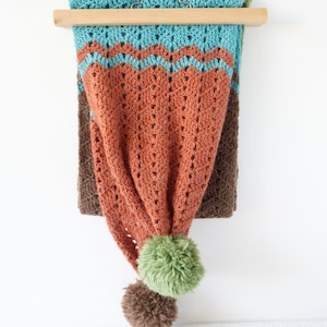 Scarf Crochet Pattern, Long Scarf, Pattern Crochet, Chevron Scarf, Zig Zag Crochet, Neck Warmer, Winter Crochet, Fall Crochet, Pom Pom Scarf