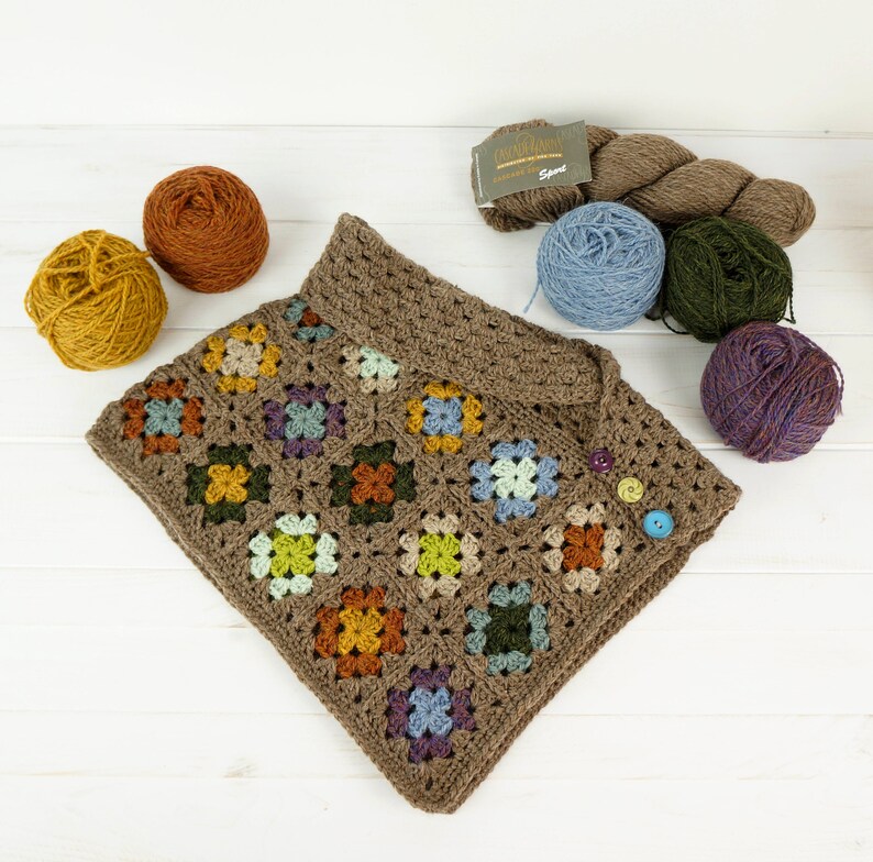 Granny Square Scarf Crochet Pattern, Shawl Pattern, Crochet Scarf, Crochet Cowl, Pattern for Crochet, Crochet Gift, Granny Crochet Pattern image 3
