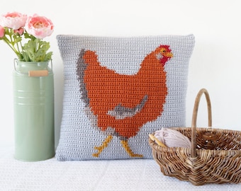Animal Pillows, Home Decor, Crochet Patterns, Farmhouse Style, Knitted Pillows, Intarsia Crochet, First Home Gift, Chicken Cushion
