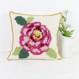 Cushion Crochet Pattern, Flower Cushion, Rose Pillow, Farmhouse Decor, Patterns for Crochet, Cushion Pattern, Intarsia, Tapestry Crochet