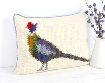 Crochet Pheasant Cushion Pattern, Woodland Animal, Intarisa Pillow, Forest Lodge, Country Style,Farmhouse Decor,Modern Style,Little Doolally