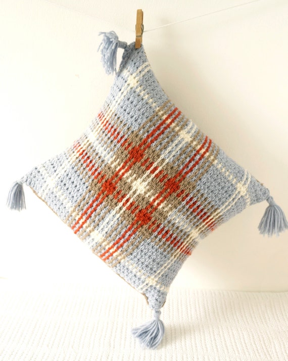 Tartan Pillow, Crochet Pattern, Pillow Cover, Picnic Cushion, Summer Crochet, Autumn Decor, Modern Pattern, Square Shape, Rust Orange Tartan Pillow, Crochet Pattern, Pillow Cover, Picnic Cushion, Summer Crochet, Autumn Decor, Modern Pattern, Square Shape, Rust Orange - How to Crochet Summer Pillow Patterns